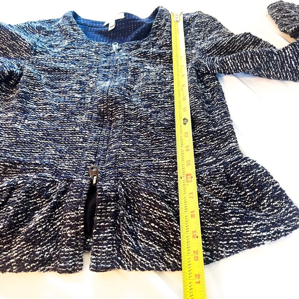 J. Crew Womens Navy Blue White Tweed Boucle Peplum Blazer Jacket Size Small - Picture 10 of 11